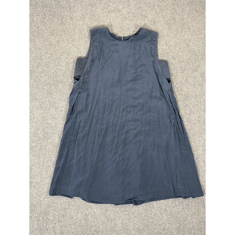 Cuyana 100% Silk A-Line Dress Women's M Navy Blue Sleeveless Made in USA